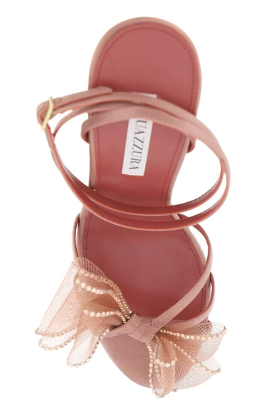 Shop Aquazzura Satin Reve Sandals With Bow In Pink