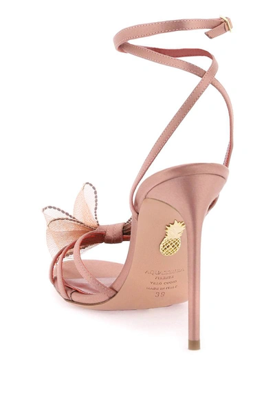 Shop Aquazzura Satin Reve Sandals With Bow In Pink