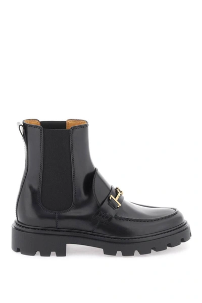 Shop Tod's Chelsea Ankle Boots With Metal Detail In Black