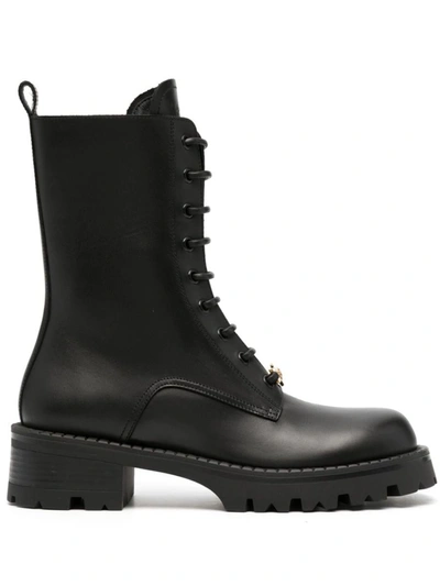 Shop Versace Vagabond Army Boots In Nero E Oro