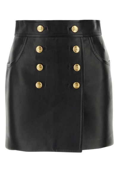 Shop Gucci Buttoned Leather Mini Skirt In Black