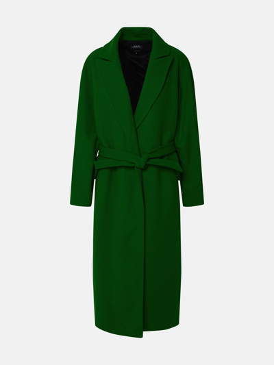 Shop Apc 'florence' Coat In Green Virgin Wool Blend