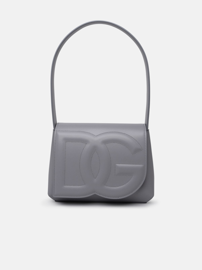 Shop Dolce & Gabbana 'dg Logo Bag' Shoulder Bag In Grey Calf Leather