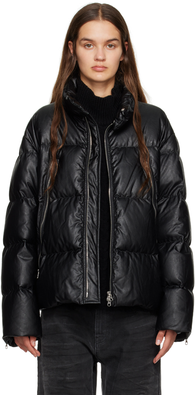 Shop Mm6 Maison Margiela Black Quilted Faux-leather Down Jacket In 900 Black