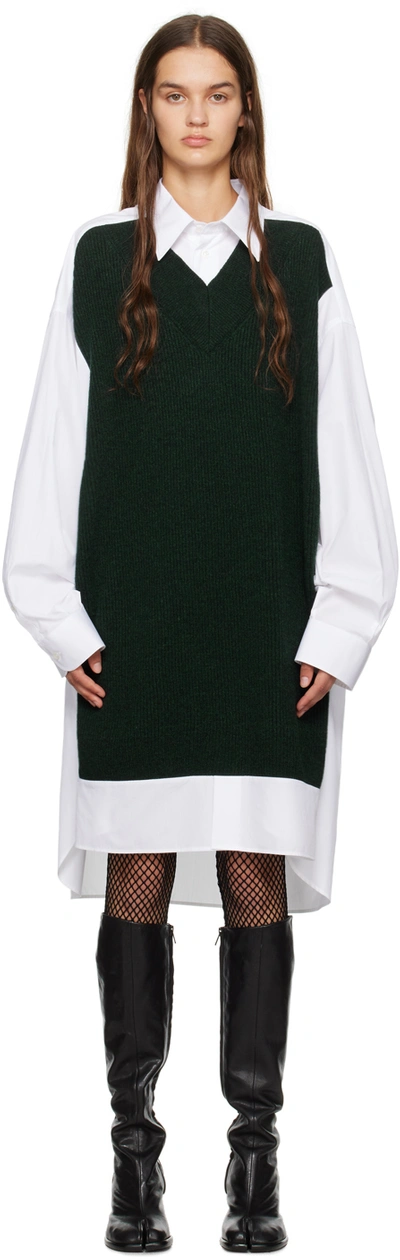 Shop Maison Margiela White & Green Paneled Dress In 100 Optic White
