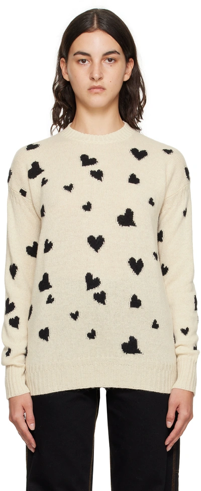 Shop Marni Off-white Heart Sweater In Hew07 Talc
