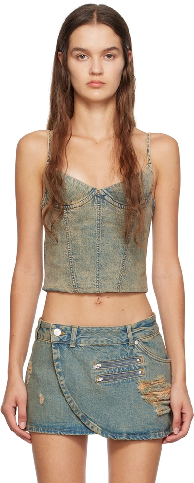 Miaou Blue Kiko Denim Tank Top In Green Acid Denim