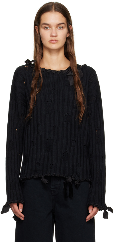Shop Mm6 Maison Margiela Black Distressed Sweater In 900 Black