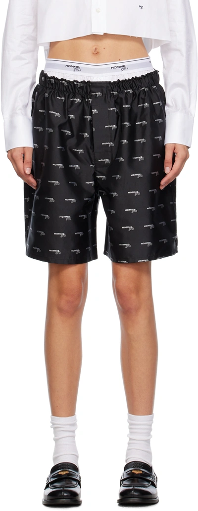 Shop Hommegirls Black Jacquard Shorts In Black W/ White Logo