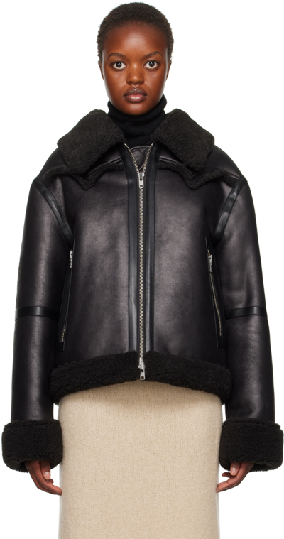 Shop Stand Studio Black Lessie Faux-shearling Jacket In 89000 Black/black