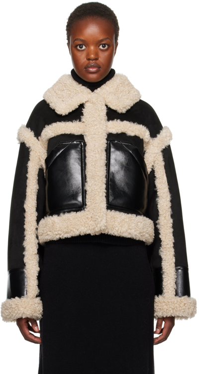 Shop Stand Studio Black & Off-white Edith Faux-shearling Jacket In 89110 Blck/ntrl Whit