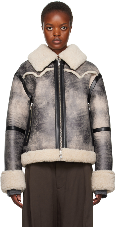 Shop Stand Studio Gray & Off-white Lessie Faux-shearling Jacket In 81110 Gry/ntrl White