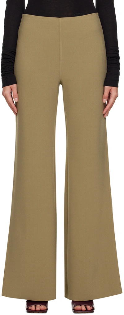 Birrot Khaki Wide Bootcut Trousers In Khaki