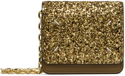 Shop Maison Margiela Gold Micro Glitter Chain Wallet Bag In T3042 Gold