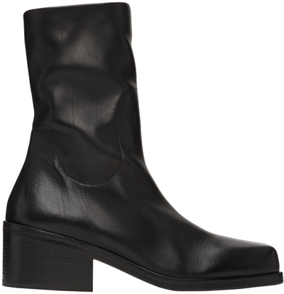Marsèll Square Toe Leather Ankle Boots In 666 Black