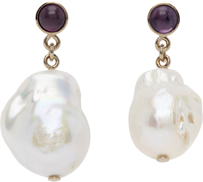 Shop Chloé Gold Pearl Darcey Earrings In 91o White - Purple 1