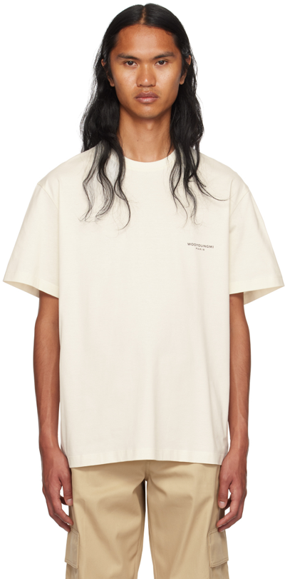 Shop Wooyoungmi Off-white Square Label T-shirt In Ivory 702i