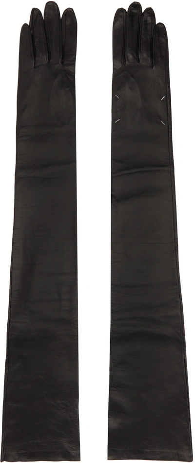 Shop Maison Margiela Black Leather Gloves In 900 Black