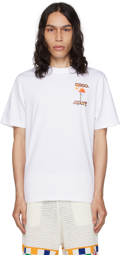Shop Casablanca White 'la Flamme Du Sport' T-shirt