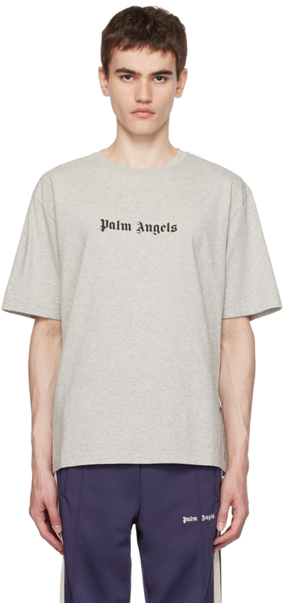 Shop Palm Angels Grey Printed T-shirt In Melange Grey Black