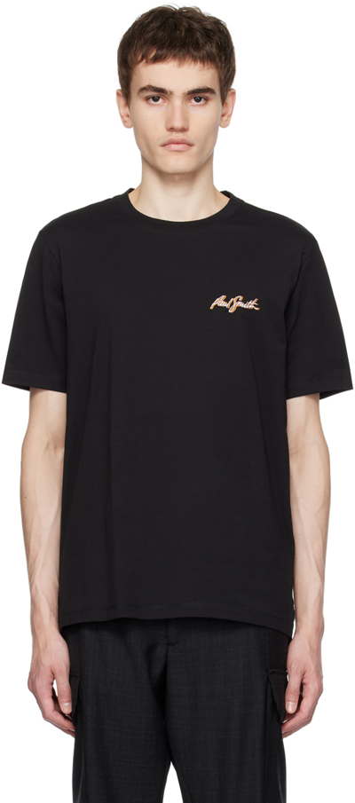 Shop Paul Smith Black Embroidered T-shirt In 79 Blacks