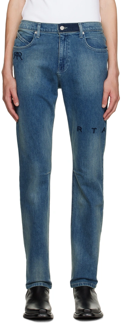 Shop Rta Blue Slim Fit Jeans In Medium Blue Logo