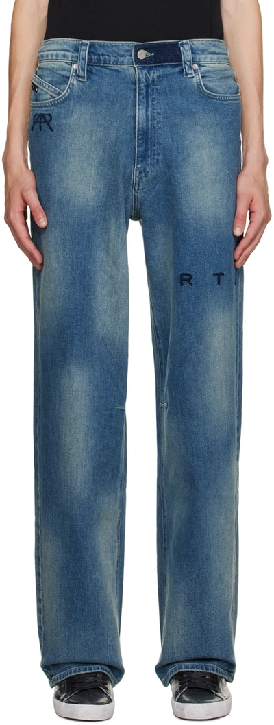 Shop Rta Blue Wide Leg Jeans In Medium Blue Logo