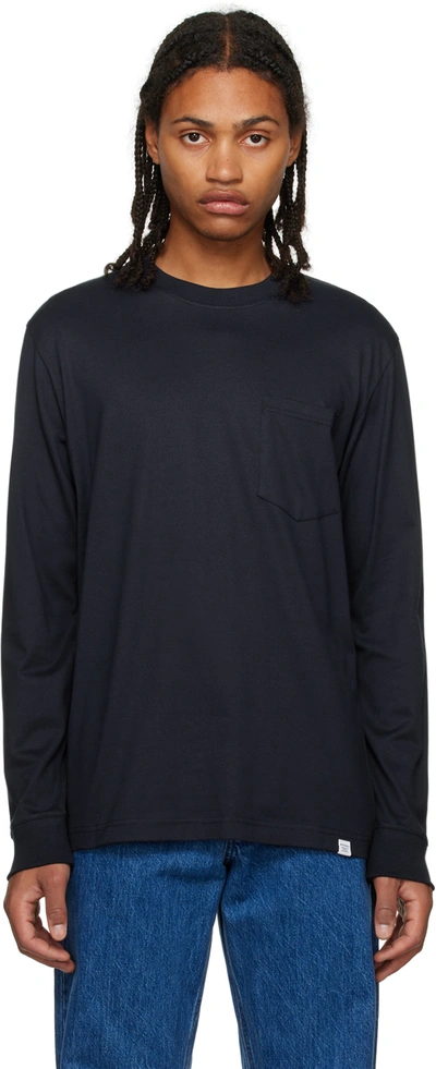Shop Norse Projects Navy Johannes Long Sleeve T-shirt In Dark Navy