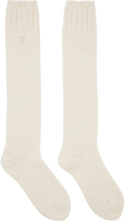 Shop Ami Alexandre Mattiussi Off-white Ami De Cœur Socks In Ivory/185