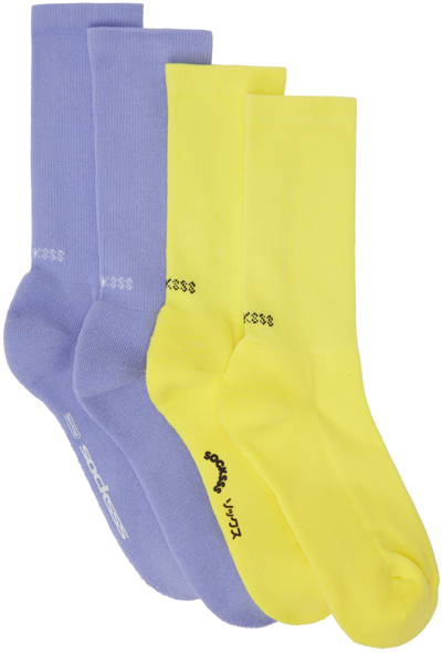 Shop Socksss Two-pack Yellow & Blue Socks In Lemon Snow/not Blue