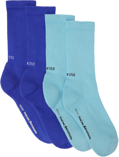 Shop Socksss Two-pack Blue Socks In Light Blue/blue