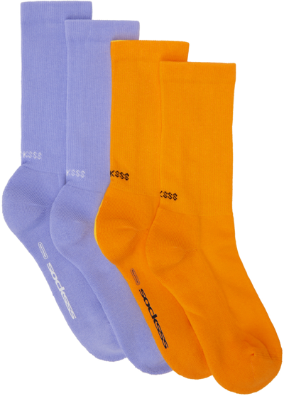 Shop Socksss Two-pack Blue & Orange Socks In Not Blue/paradise