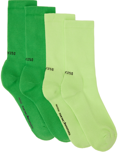 Shop Socksss Two-pack Green Socks In Applebottom/sour App