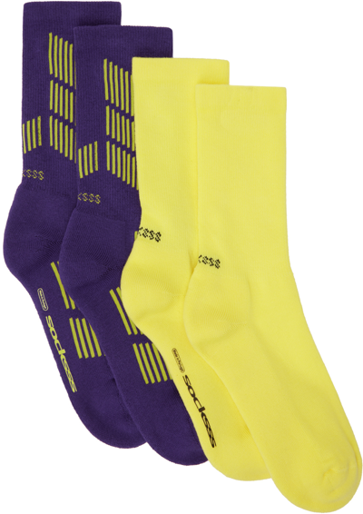 Shop Socksss Two-pack Purple & Yellow Socks In Hyperspace / Lemon