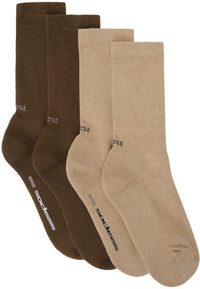 Shop Socksss Two-pack Beige & Brown Socks In Camel Horse/brown