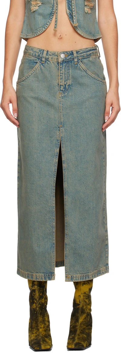 Shop Miaou Blue Rowan Denim Maxi Skirt In Green Acid Denim