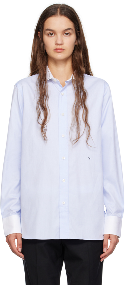 Shop Hommegirls Blue Classic Contrast Collar Shirt In Chambray Blue