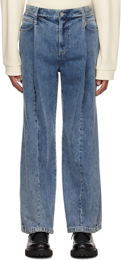 Shop Wooyoungmi Blue Pleated Jeans In Blue 858l