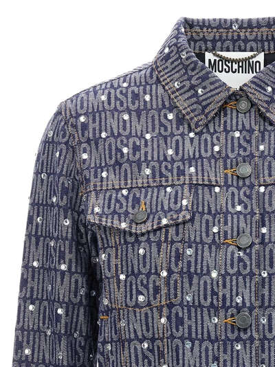 Shop Moschino Logo Casual Jackets, Parka Blue