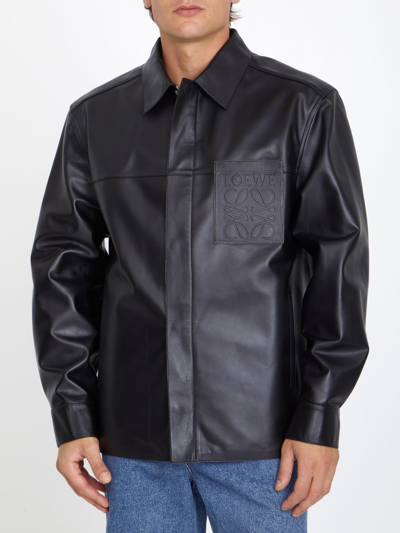 Shop Loewe Black Leather Jacket