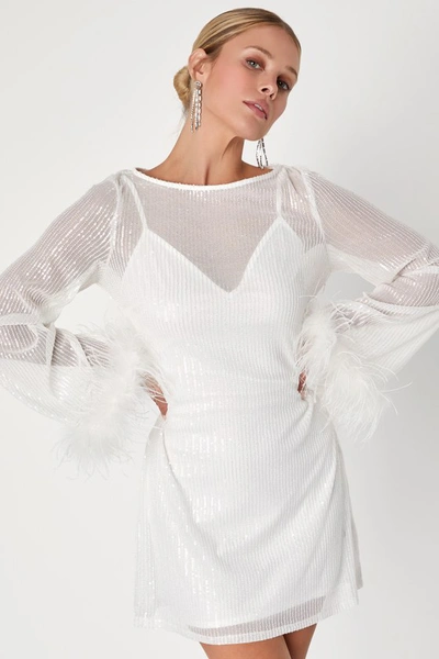 Lulus Marvelous Energy White Sequin Mesh Long Sleeve Mini Dress In White