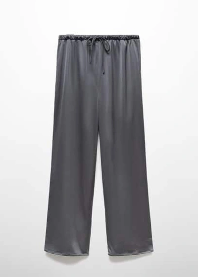 Shop Mango Satin-finish Elastic Waist Trousers Grey