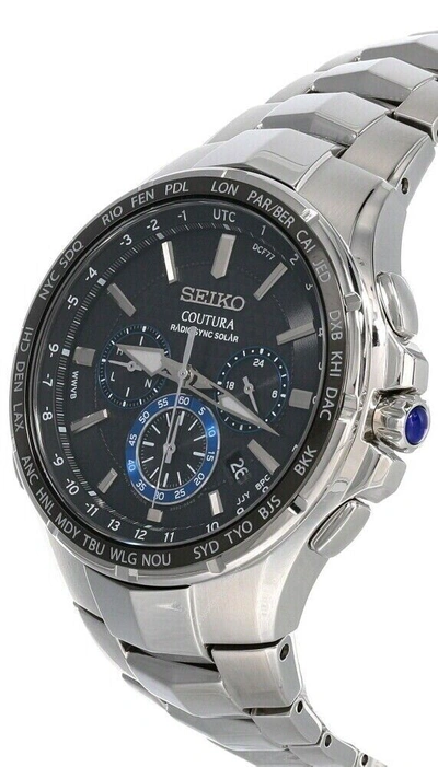 Pre-owned Seiko Coutura Men's Black Watch - Ssg009 Radio Sync Solar