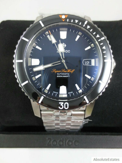 Pre-owned Zodiac Super Sea Wolf 53 Compression Automatic Silver Black Watch Zo9288