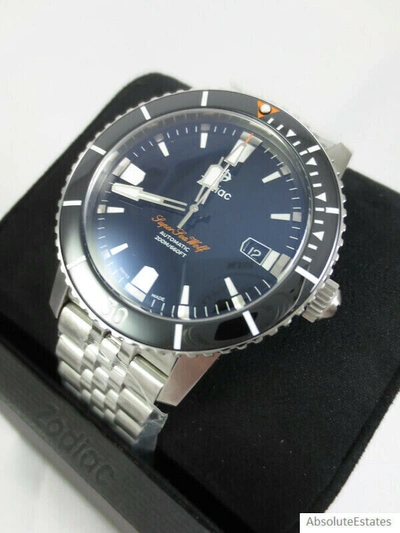 Pre-owned Zodiac Super Sea Wolf 53 Compression Automatic Silver Black Watch Zo9288
