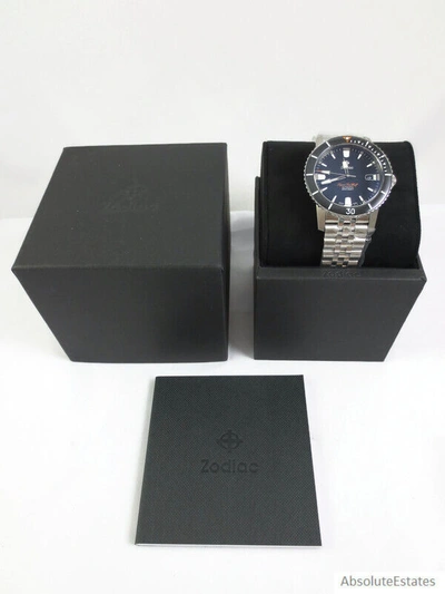 Pre-owned Zodiac Super Sea Wolf 53 Compression Automatic Silver Black Watch Zo9288