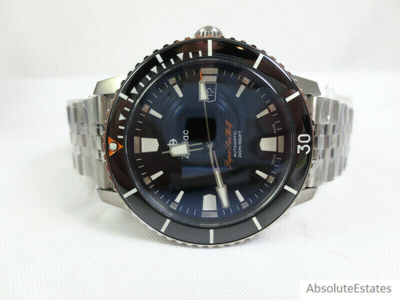 Pre-owned Zodiac Super Sea Wolf 53 Compression Automatic Silver Black Watch Zo9288