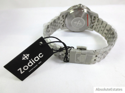 Pre-owned Zodiac Super Sea Wolf 53 Compression Automatic Silver Black Watch Zo9288