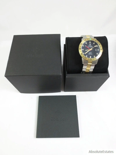 Pre-owned Zodiac Super Sea Wolf Gmt Automatic Two Tone Black Dial Men Watch Zo9406