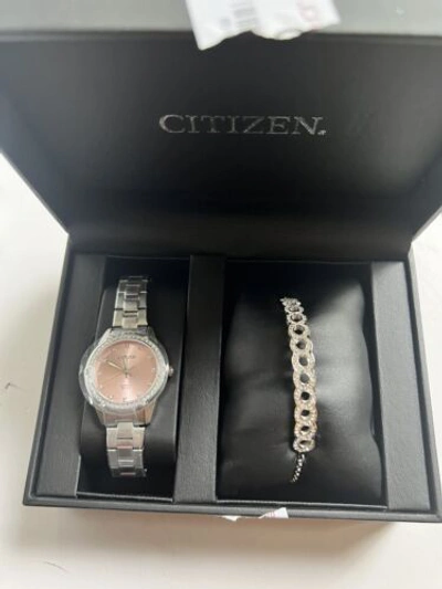 Pre-owned Citizen Womens Crystal Accent Silver Tone Stainless Steel 2-pc.